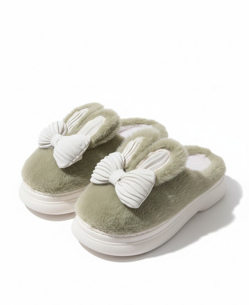 Cozy Furry Indoor Slippers for Women_Green