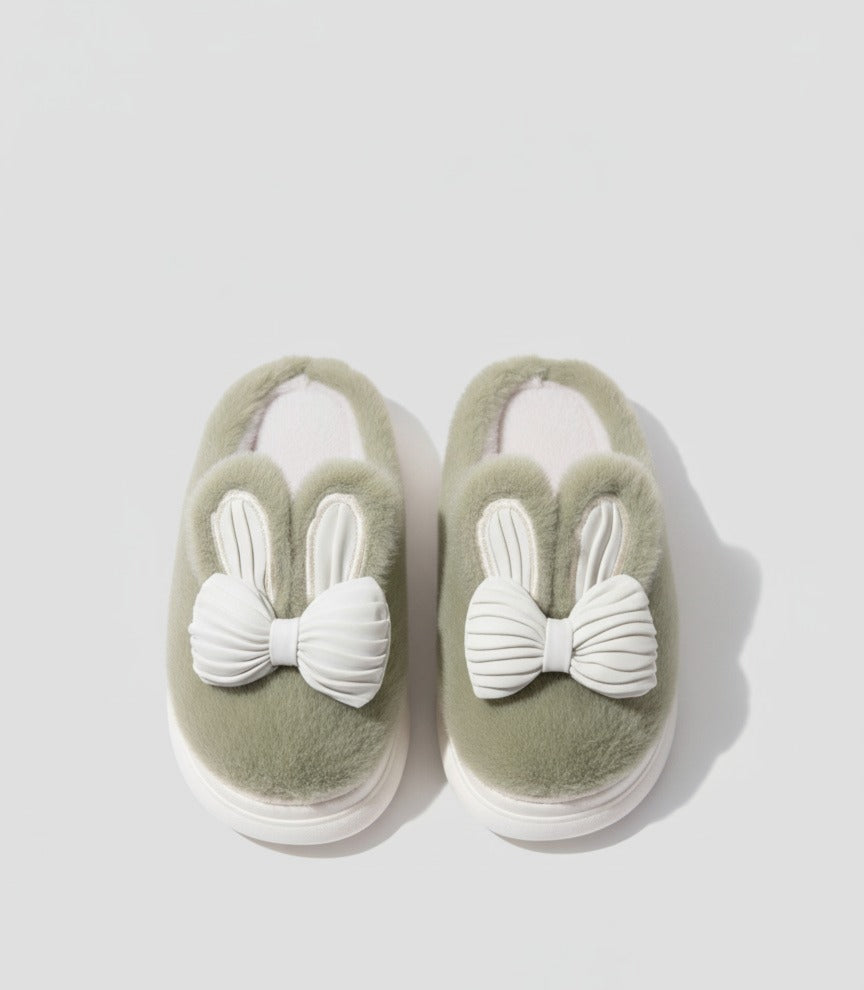 Cozy Furry Indoor Slippers for Women_Green