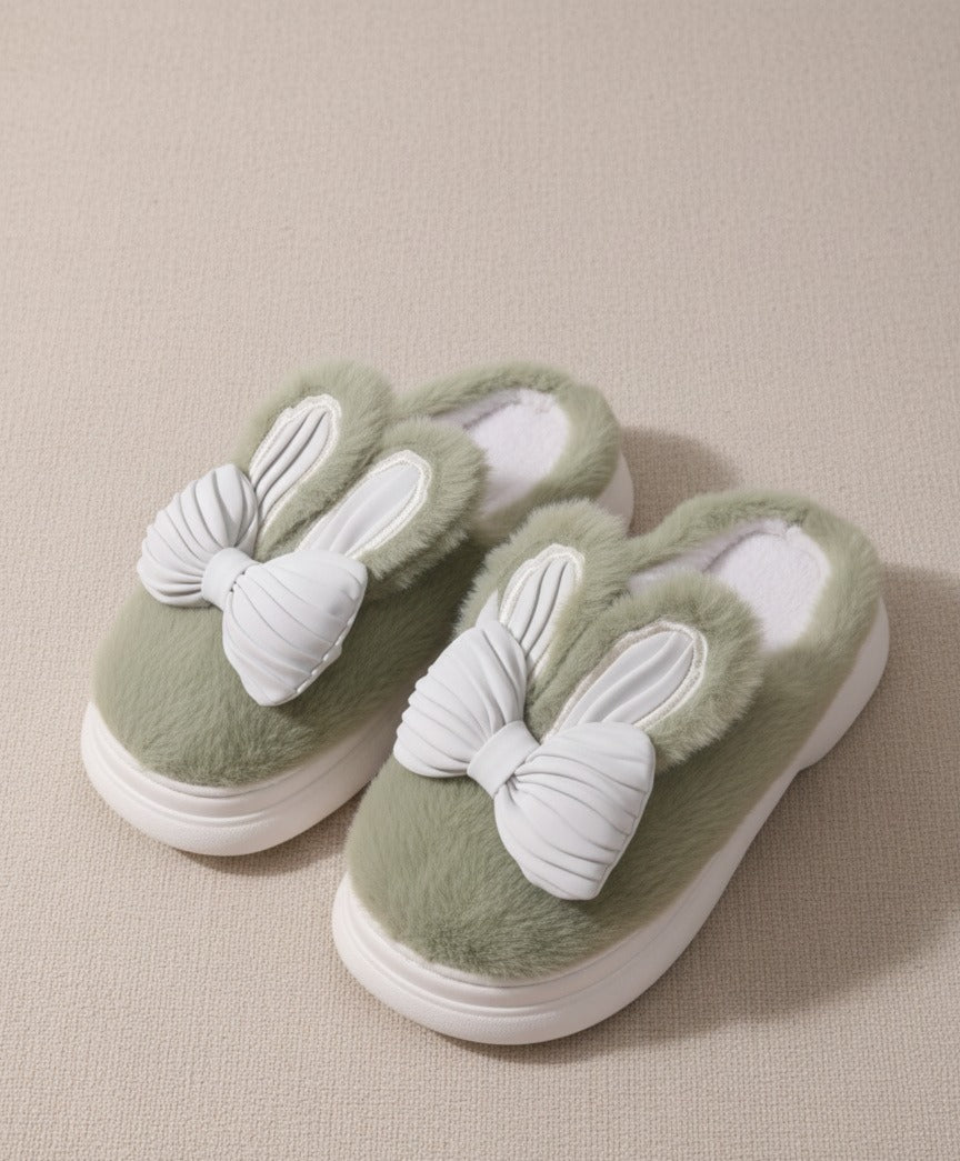 Cozy Furry Indoor Slippers for Women_Green