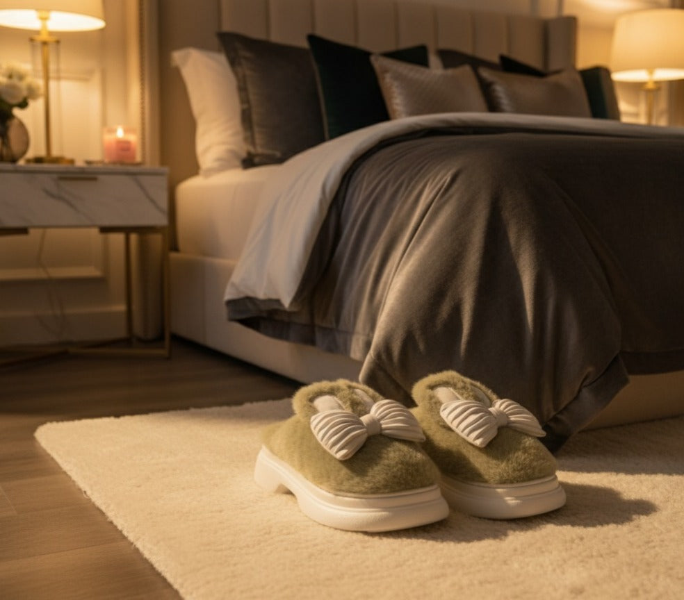 Cozy Furry Indoor Slippers for Women_Green