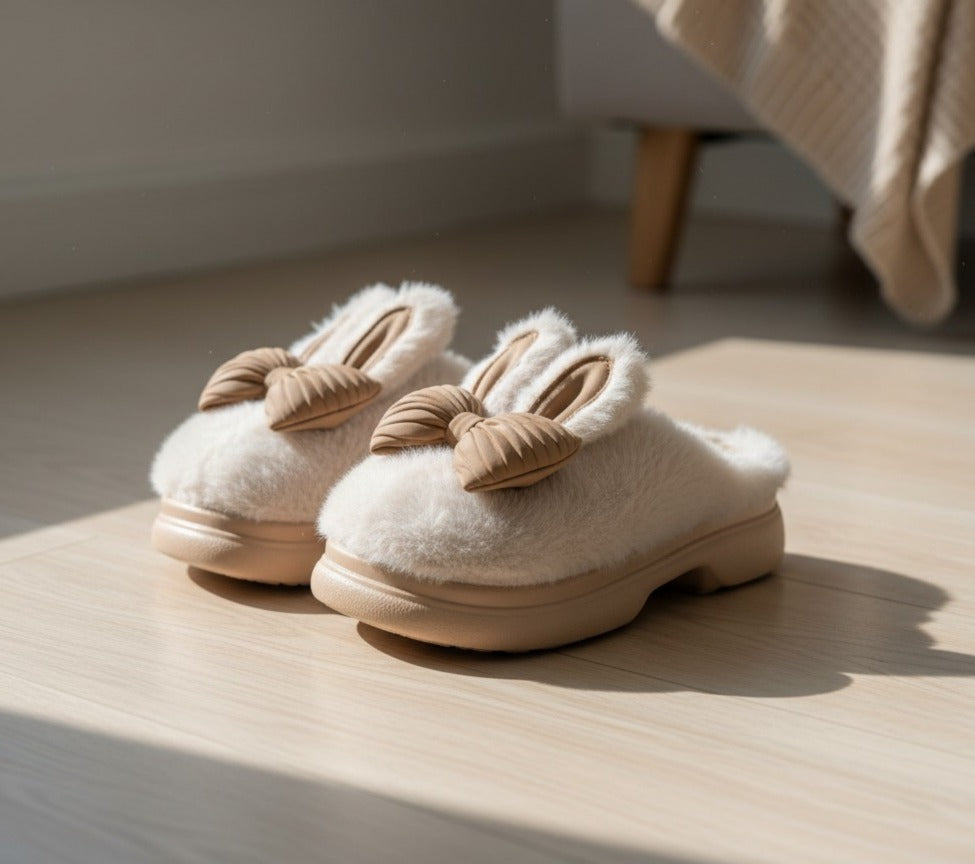 Cozy Furry Indoor Slippers for Women_White