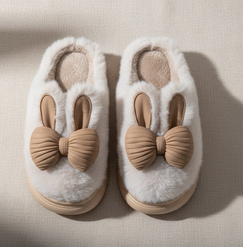 Cozy Furry Indoor Slippers for Women_White