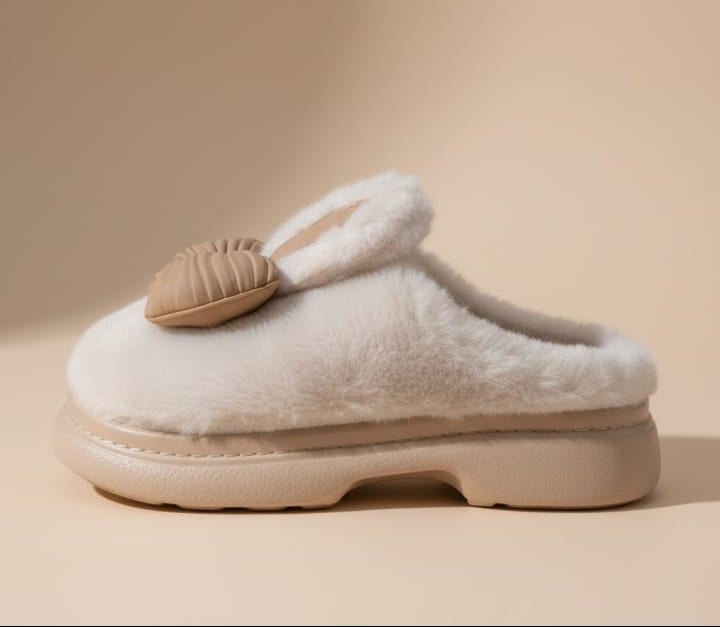 Cozy Furry Indoor Slippers for Women_White